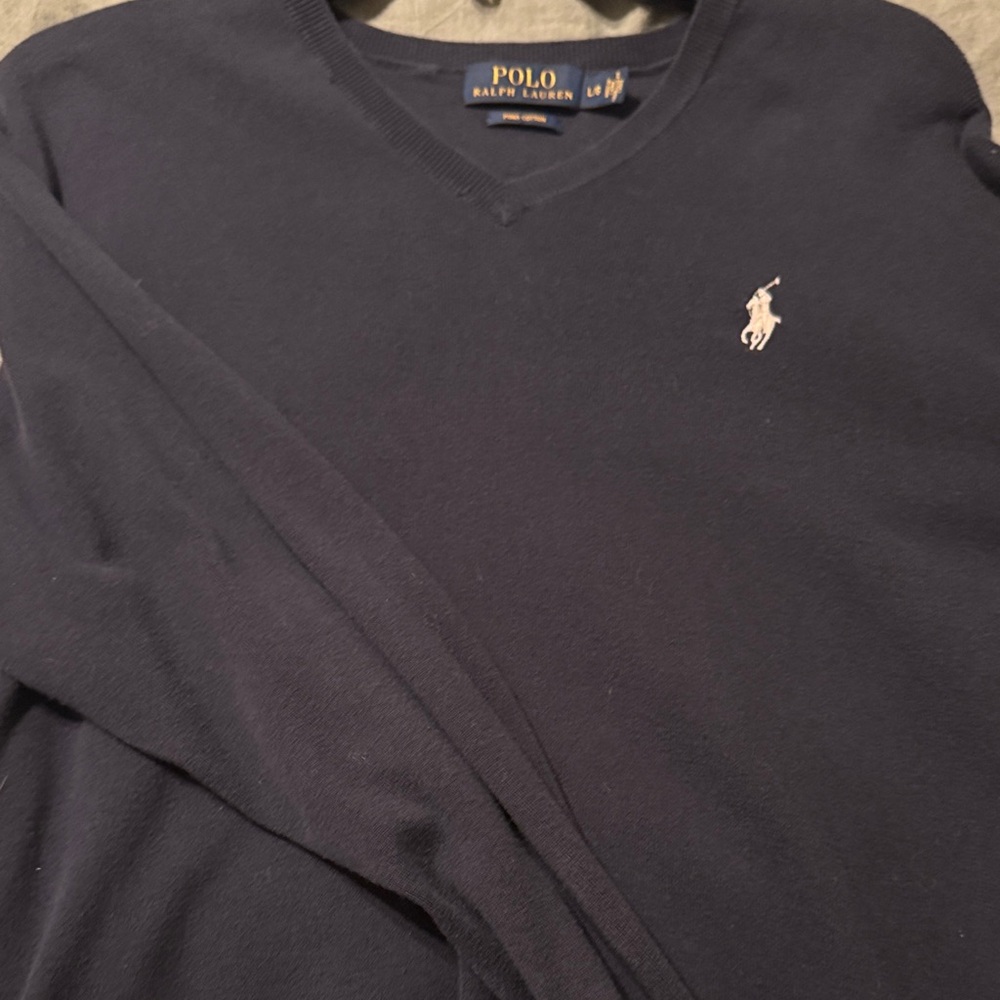 Polo by Ralph Lauren Men's Dark Blue V-Neck Sweater